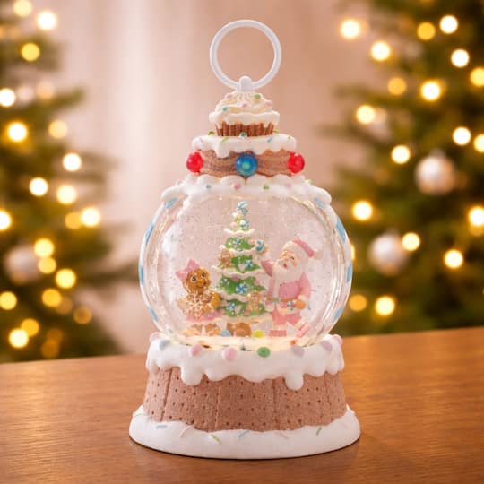 Melrose 10.25" LED Santa & Gingerbread Tree Snow Globe